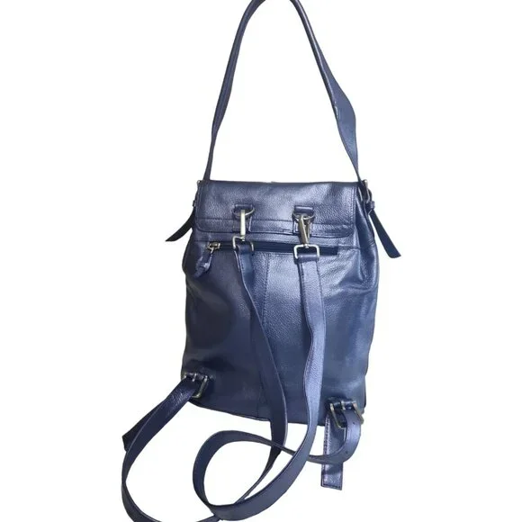Periwinkle Convertible Leather Backpack with matching tri fold wallet - Picture 5 of 12